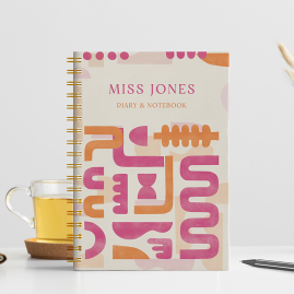 Personalized Funky Chunky shapes pink Diary cover.