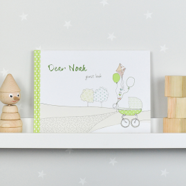 Personalized New Baby Green hardback guest book