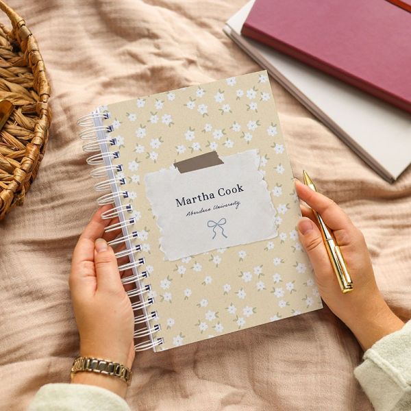 Personalized Diary And Combined Notebook, Floral Linen Design